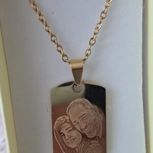 Collar Acero Quirúrgico Placa Militar Dorado Foto más Frase