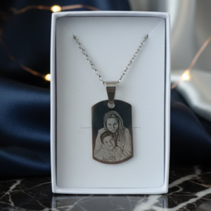 Collar Acero Quirúrgico Placa Militar Foto más Frase