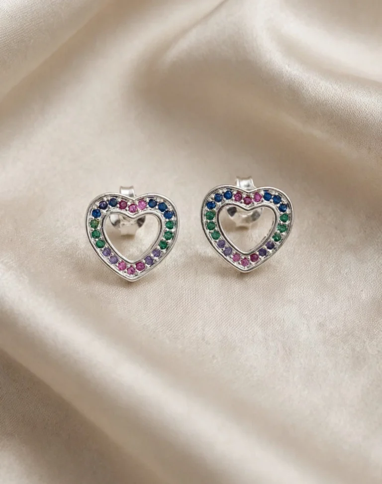Aros Corazón Arcoíris de Plata
