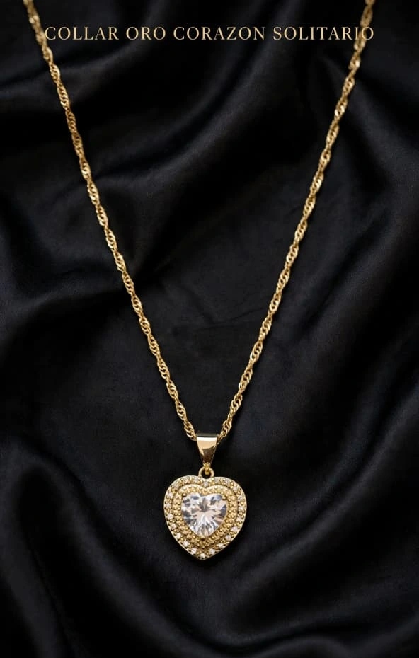 Collar Oro Corazón Solitario, vista de la pieza completa