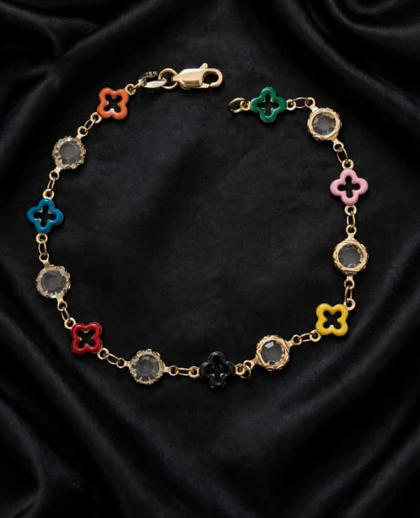 Pulsera Oro Trébol Colores, vista de la pieza completa