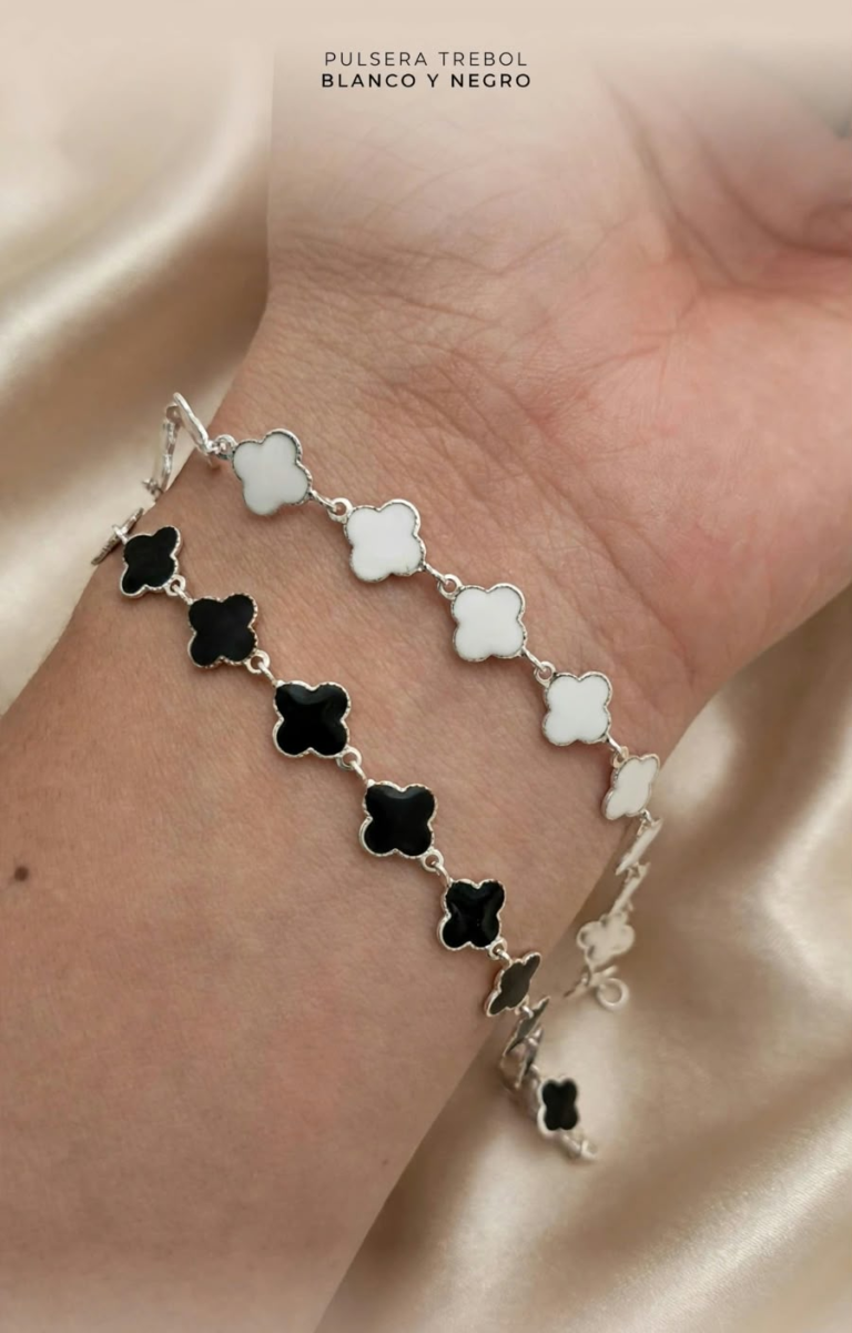 Pulsera Trébol Blanco y Negro