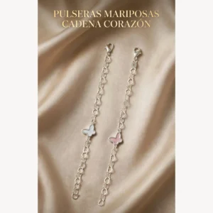 Pulsera Mariposa Cadena Corazones