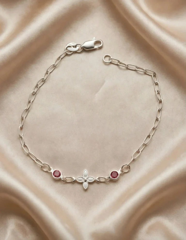 Pulsera Flor Rosada de Plata, vista de la pieza completa