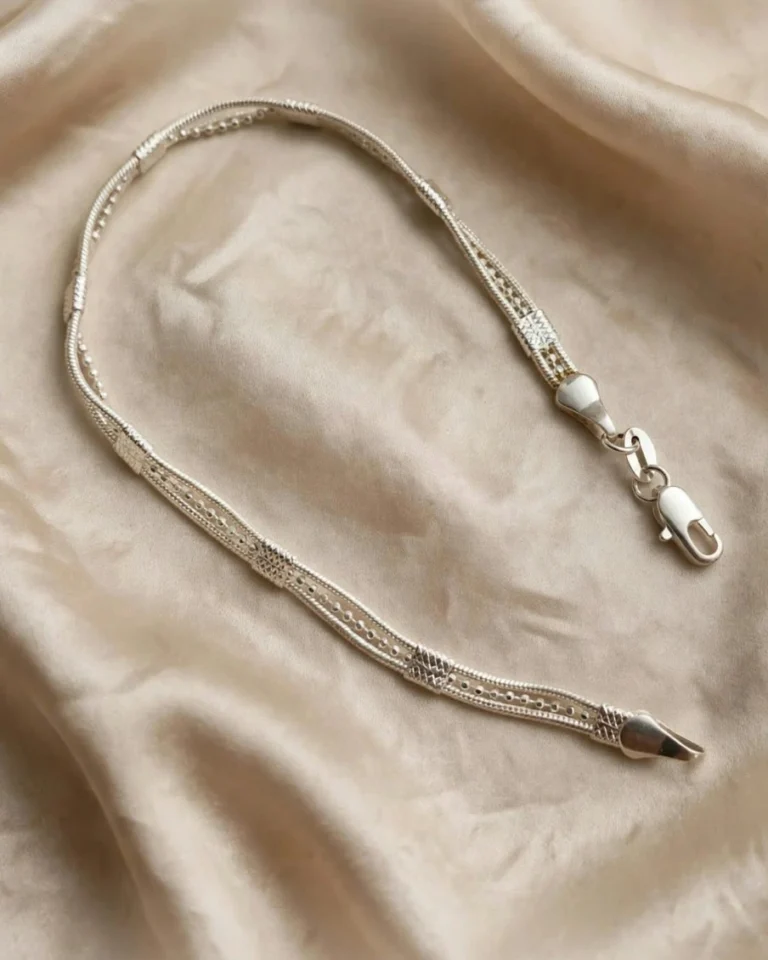 Pulsera Trenza Diamantada de Plata, vista de la pieza completa